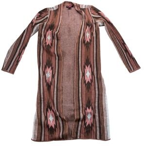 Rock & Roll Denim Duster Long Sweater Cardigan Small Aztec Southwestern Boho